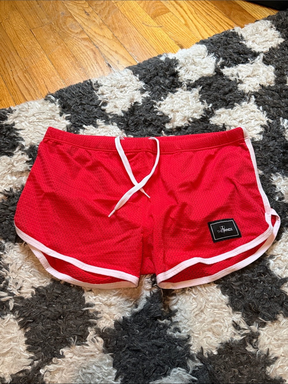 Men's Red Athletic Mesh Shorts - Built in Jockstrap - Picture 4 of 7